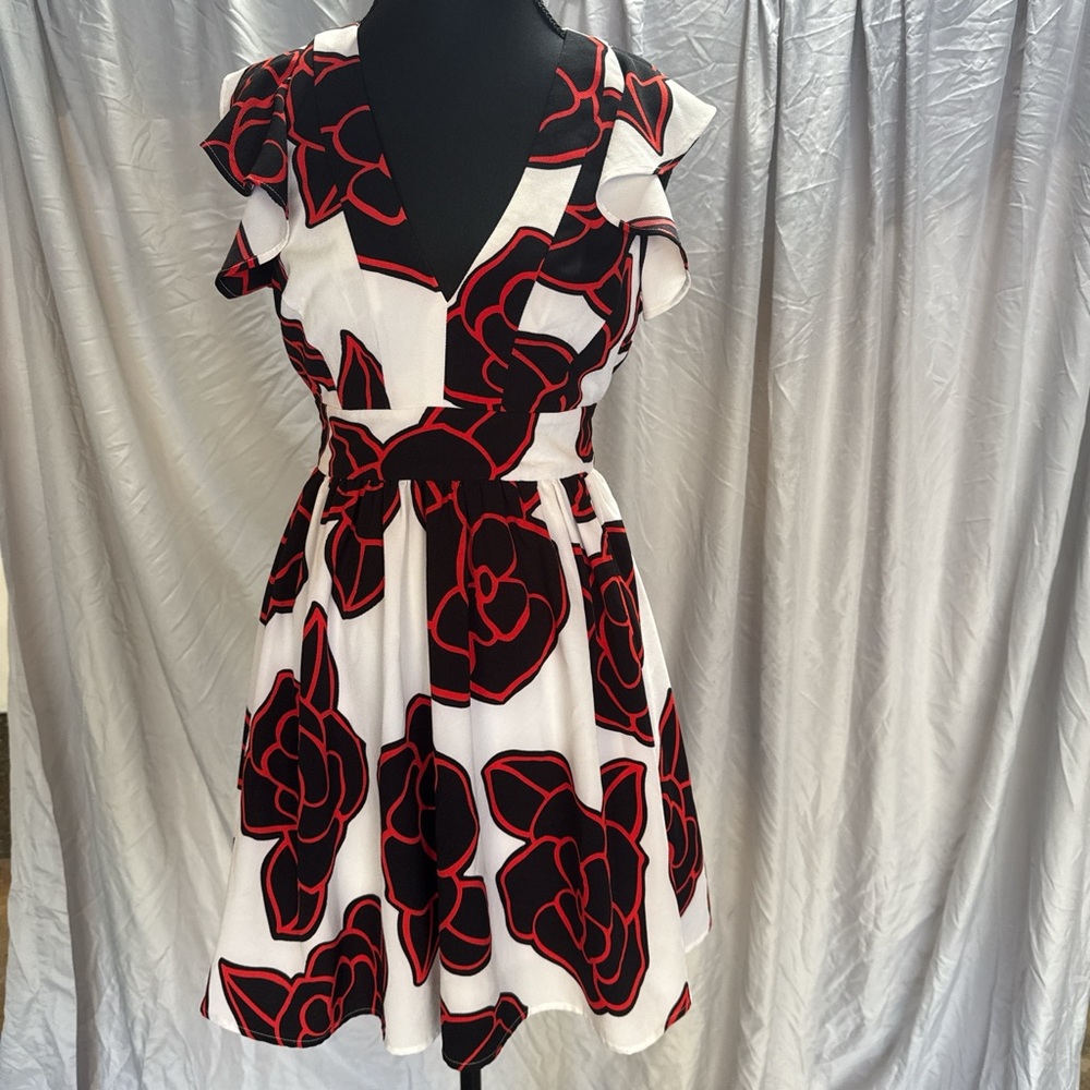 Chic Black and Red Floral Mini Dress